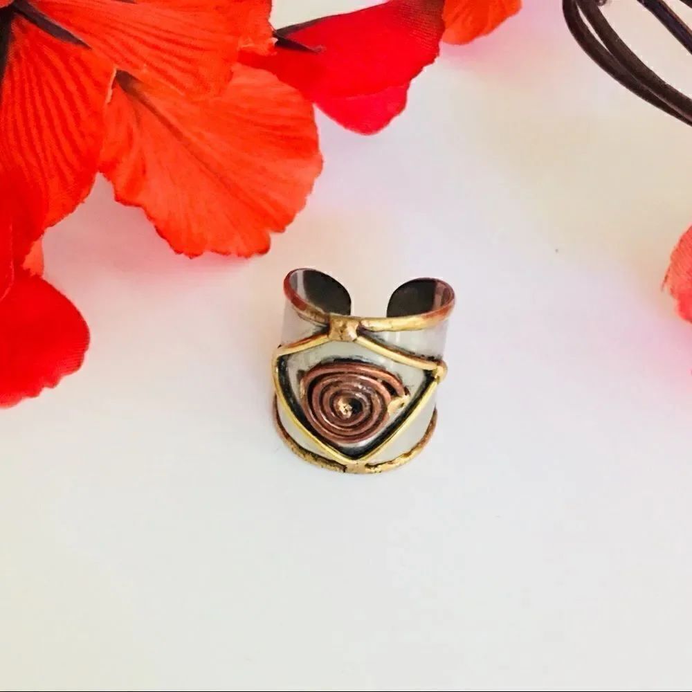 Artisan Open Ring Bohemian Gipsy Mixed metals 1011